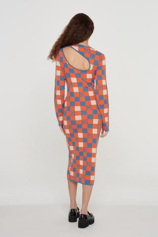 Checkerboard Swirl Cut-out Knit Dress