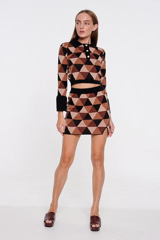 Certified Organic Cotton Brown Geo Knit Skirt