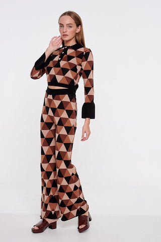 Certified Organic Brown Geo Knit Flares