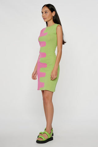 Colourblock Wavy Knit Mini Dress