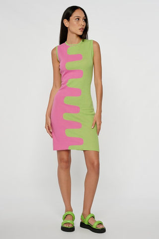 Colourblock Wavy Knit Mini Dress