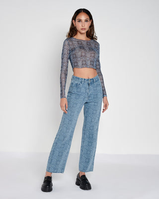 Recycled Swirl Checkerboard Mesh Top