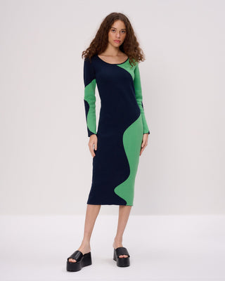 Colourblock Wavy Knit Midi Dress
