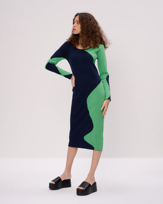 Colourblock Wavy Knit Midi Dress