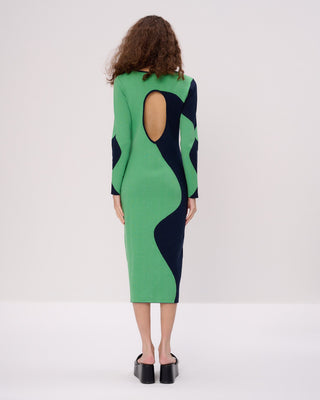 Colourblock Wavy Knit Midi Dress