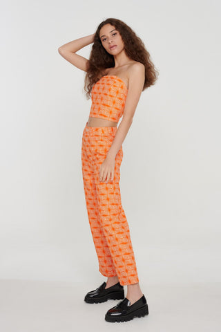 Orange Organic Geo Print Bandeau Top