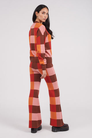 Organic Cotton Checked Knit Flare Trousers