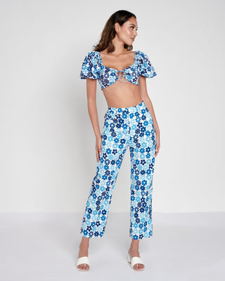 Organic Blue Floral Cropped Jeans