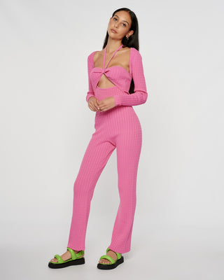 Micro Cable Knit Cut Out Halter Top with Bolero