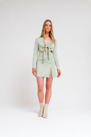 Pistachio Tie Front Shirt Dress