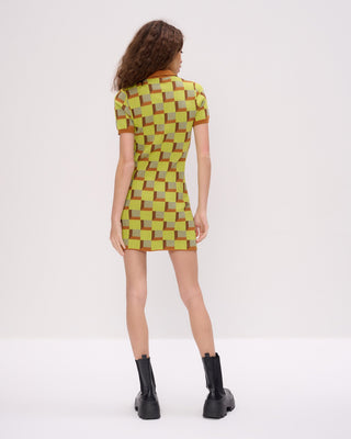 Retro Check Knit Polo Dress