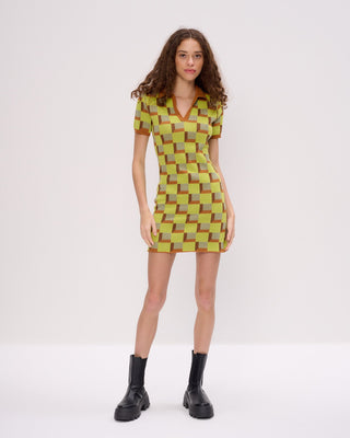 Retro Check Knit Polo Dress