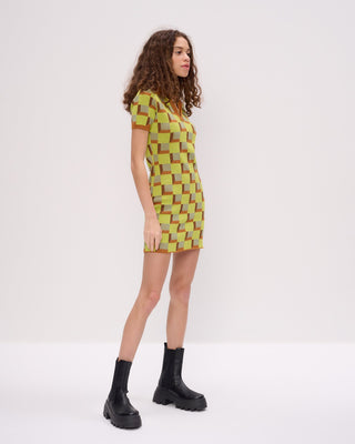 Retro Check Knit Polo Dress