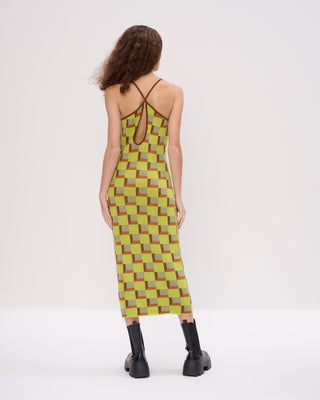 Retro Check Cross Back Knit Midi Dress