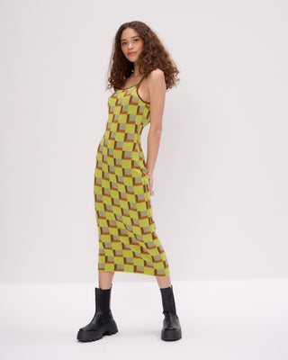 Retro Check Cross Back Knit Midi Dress