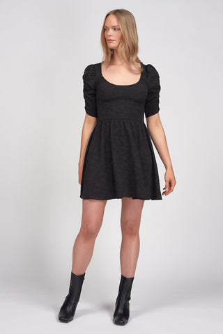 Certified Organic Cotton Black Daisy Embossed Flippy Dress