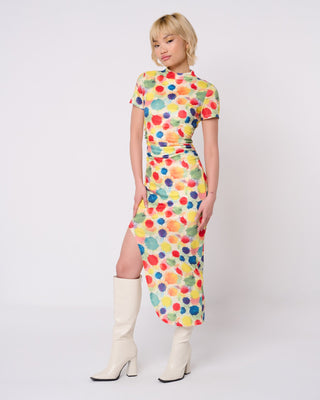 Splash Print Curved Hem Midi Dress