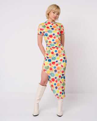 Splash Print Curved Hem Midi Dress