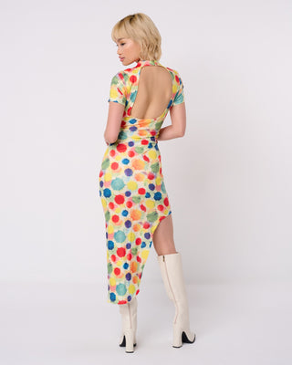 Splash Print Curved Hem Midi Dress