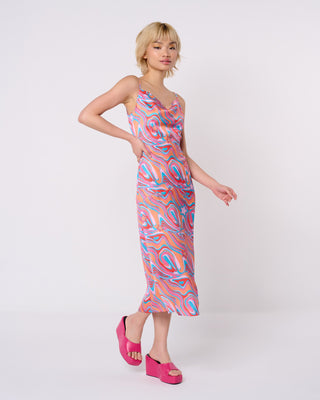 Swirl Print Bias Cut Slip Dress