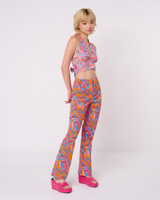 Star Swirl Print Flare Trousers