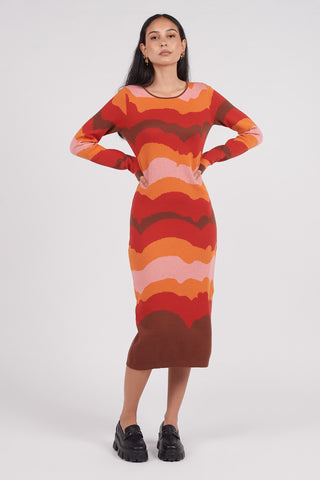 Organic Cotton Sunset Knit Midi Dress