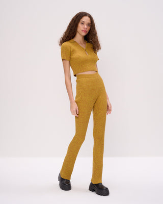Space Dye Keyhole Rib Flared Trousers