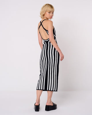Monochrome Heart Illusion Knit Midi Dress