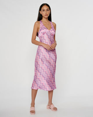 Wavy Print Cross Back Midi Slip Dress