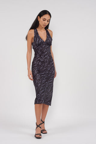 Recycled Warp Print Cross Back Slip Dress