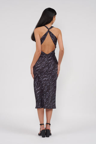 Recycled Warp Print Cross Back Slip Dress