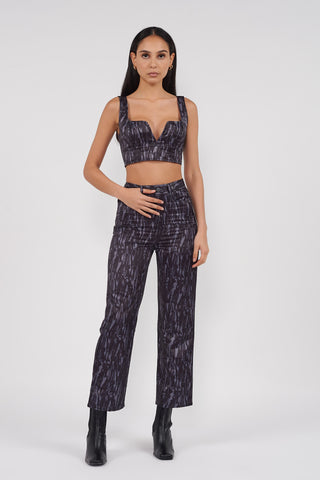 Recycled Warp Print Notch Front Crop Top