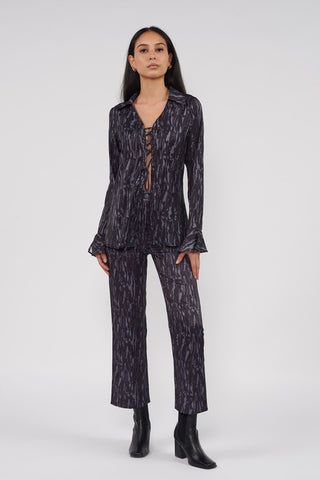 Recycled Lace Up Front Warp Print Shirt