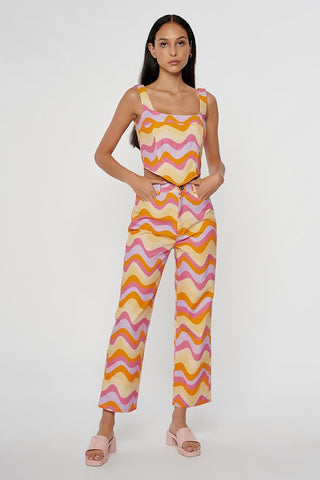 Wavy Print Cropped Straight Trousers