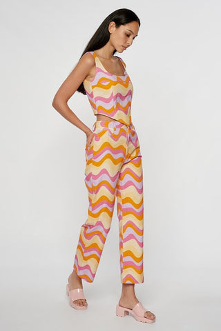 Wavy Print Cropped Straight Trousers