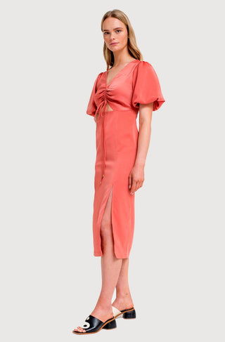 Coral Drawstring Midi Dress