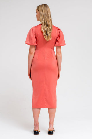 Coral Drawstring Midi Dress