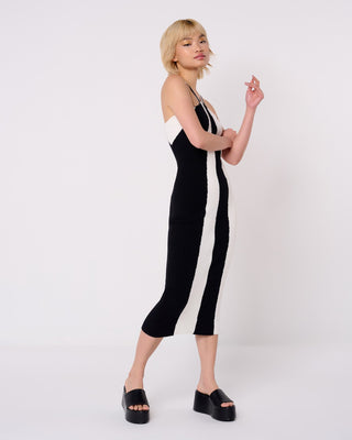 Monochrome Striped Midi Dress