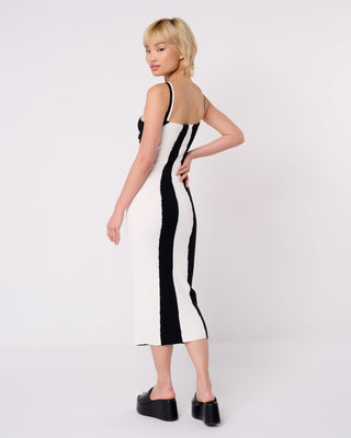 Monochrome Striped Midi Dress