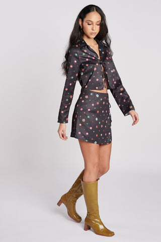 Recycled Black Trippy Print Tie Front Blouse
